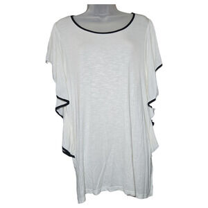 Suzanne Betro Wom LG White Black Flutter Sleeve Short Sleeve Blouse NWT Classic